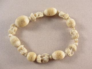 Carved Cow Bone Antique Bracelet.  Elephants.  C1900 photo