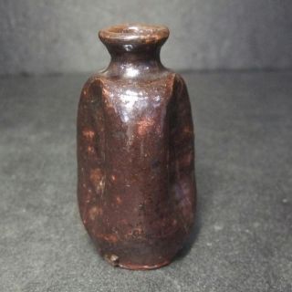 F204: Japanese Old Tanba Pottery Small Flower Vase With Appropriate Glaze photo