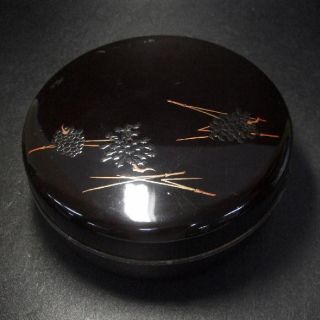 E827: Japanese Old Lacquer Ware Covered Bowl Jikiro With Makie For Tea Ceremony photo