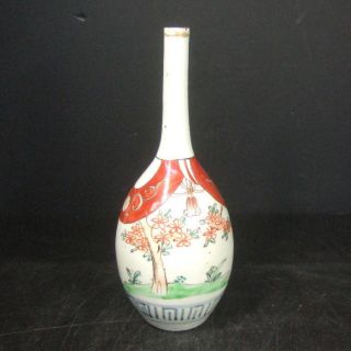 F060: Real Japanese Old Imari Colored Porcelain Sake Bottle With Good Painting photo
