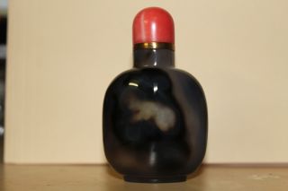 Chinese Black Shadow Agate Snuff Bottle 19 Century photo