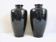2 Vtg Black Japanese Sato Ginbari Enamel Cloisonne Vases Silver Rim Cranes Birds Vases photo 6