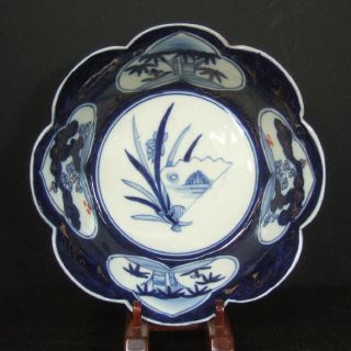 F064 Japanese Old Imari Porcelain Bowl Good Painting Some - Nishiki W/rinka Form photo