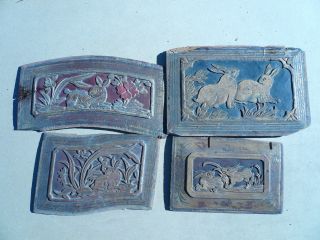112.  Antique Carved Gold Gilt Wood Panel 4pcs/ Set W/ Rabbit photo