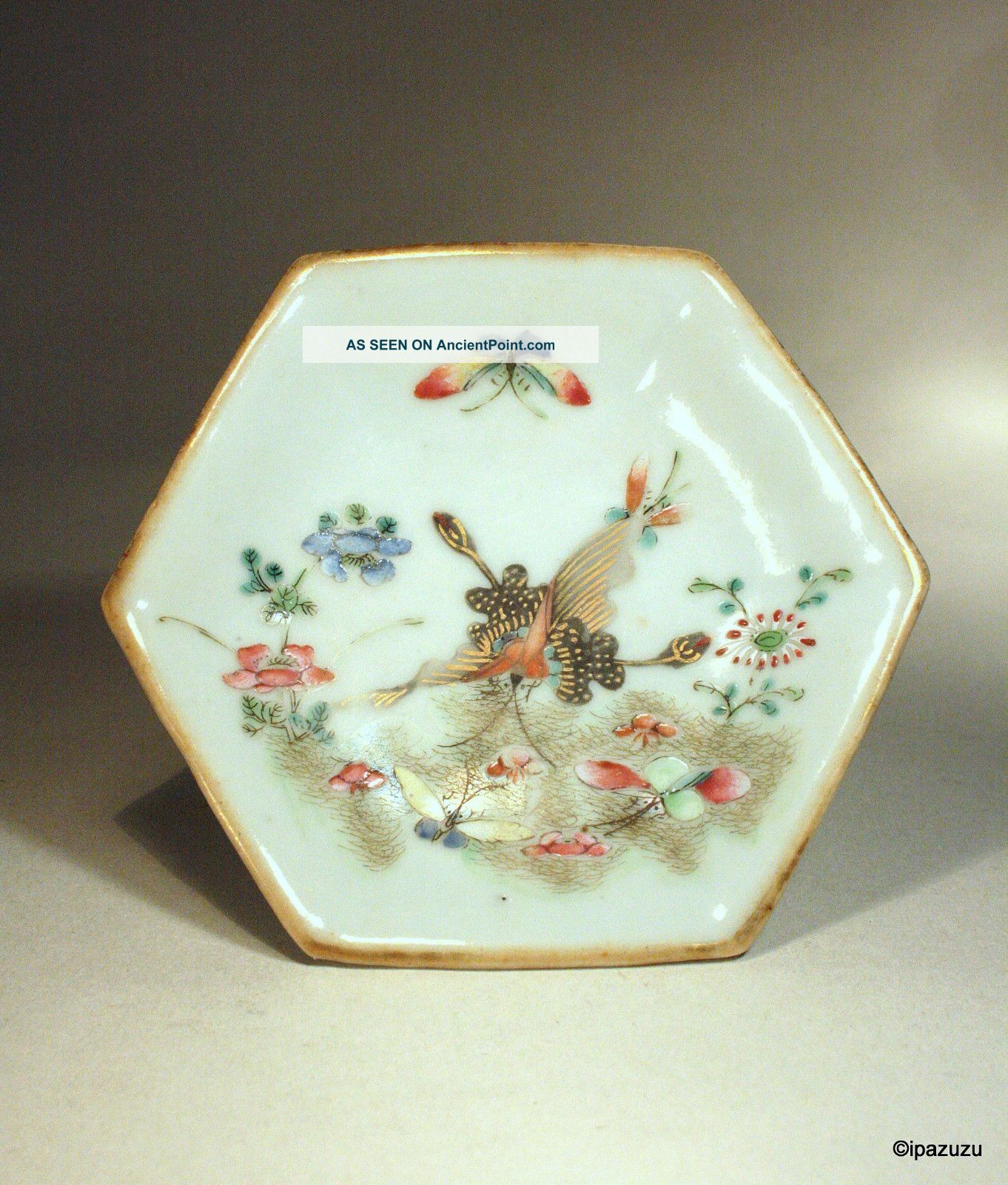 Chinese Antique Porcelain Footed Dish Butterflies & Flowers Porcelain photo