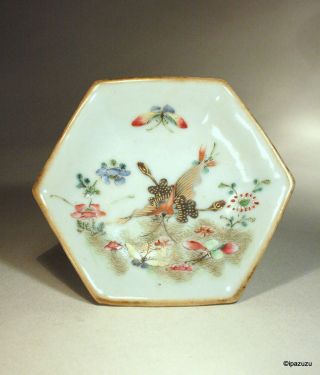 Chinese Antique Porcelain Footed Dish Butterflies & Flowers photo