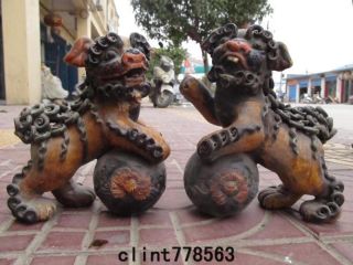 China Old Folk Wucai Porcelain Two Foo Dog Lion Play photo