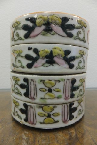 Antique Chinese Export Porcelain Stack Box Pot Old Hand Painted Butterflies photo