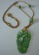 Vintage Chinese 10k Yellow Gold Jade Drop Necklace Estate Fine Jewelry Heirloom Necklaces & Pendants photo 1