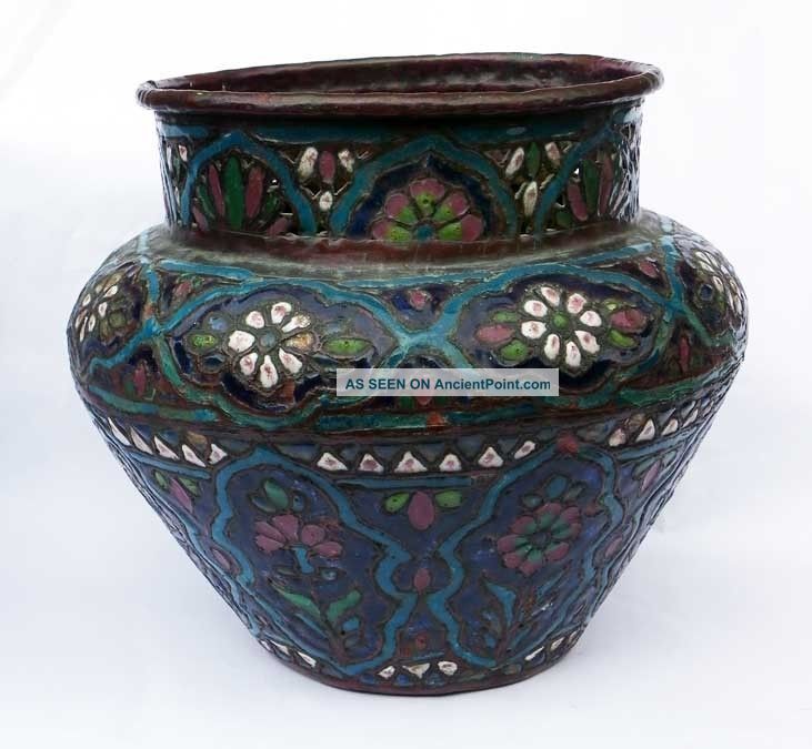 Antique Islamic Art Large Enamel Bowl C1890 Middle East photo