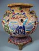 Chinese Pottery Censer Enameled Relif Figural & Flower Decor Ca.  Mid 20th C. Vases photo 1