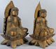 Pair Antique Chinese Carved Wood & Jeweled Buddha Buddha photo 3