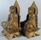 Pair Antique Chinese Carved Wood & Jeweled Buddha Buddha photo 6