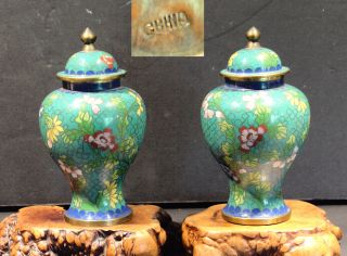 Antique Chinese Cloisonne Vase Jar Pair photo