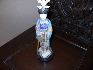 Chinese Qing Dynasty Antique Cloisonne Geisha Lady Figurine Statue photo