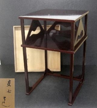 F206: Japanese Lacquer Ware Tea Ceremony Shelf For Omotesenke.  With Signed Box photo