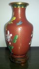 Antique Chinese Cloisonne Vase - Floral Motif With Ruyie Border And Carved Base Vases photo 1