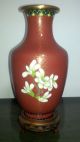 Antique Chinese Cloisonne Vase - Floral Motif With Ruyie Border And Carved Base Vases photo 2