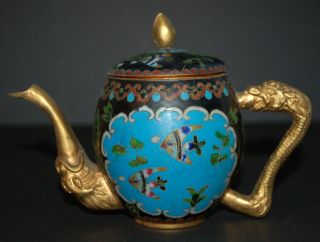 Antique Chinese Cloisonne Teapot - Fish With Serpent photo