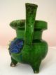 Antique Fine Chinese Blue Sancai Tripod Censer Bowl Bronze Shape Late Tang Ming Vases photo 9