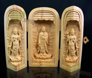 Chinese Wood Carved Boxwood Kwan - Yin Buddha Statue Sculpture Netsuke Amulet Art photo
