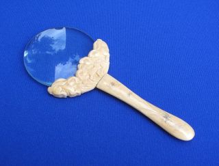 Fine Antique Chinese Magnifying Glass With Carved Ox Bone Handle photo