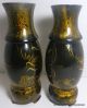 Pair Of 2oth Century Chinese Wooden Lacquer Hand Painted Koi Fish Vases Vases photo 2