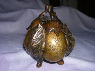 Old Chinese Bronze Tripod Incense Burner Censer W/ Cover Dragon Fruit photo