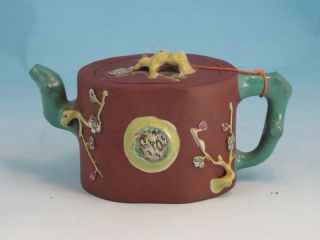 Fine Signed Antique Chinese Yixing Pottery Enameled Teapot 19th C Nr photo