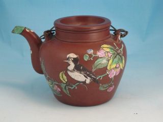 Fine Signed Large Antique Chinese Yixing Pottery Enameled Teapot 19th C Nr photo