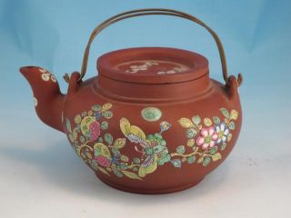 Fine Signed Large Antique Chinese Yixing Pottery Enameled Teapot 19/20th C Nr photo
