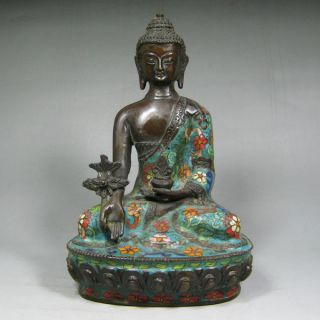Fine Old Chinese Bronze Cloisonne Buddha Statue photo