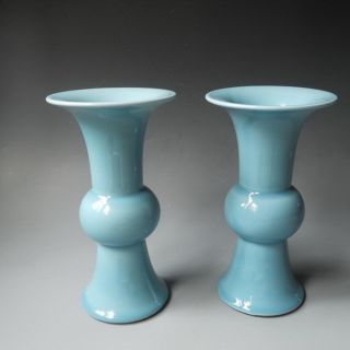 Qing Yongzheng Powder Blue Glaze Flower Vase With All Hand - Made Porcelain景德镇15 photo