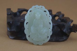 Chinese 100% Natural Hetian Jade Hand Carved Kwan - Yin Pendant (with Certificate) photo