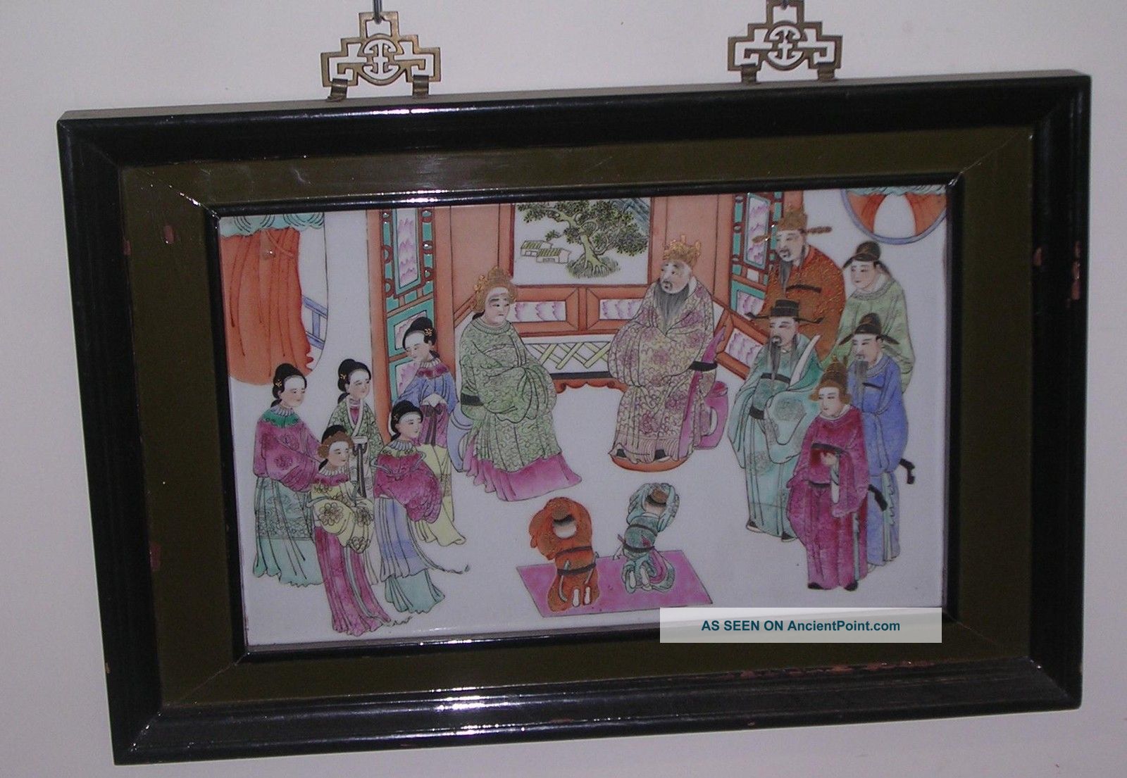 Chines Porcelain Framed Plaque 14 Figures Court Scene Other photo