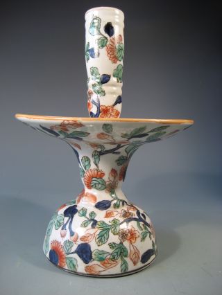 China Chinese Famille Verte Pottery Candleholder W/ Floral Decoration Ca.  19th C photo