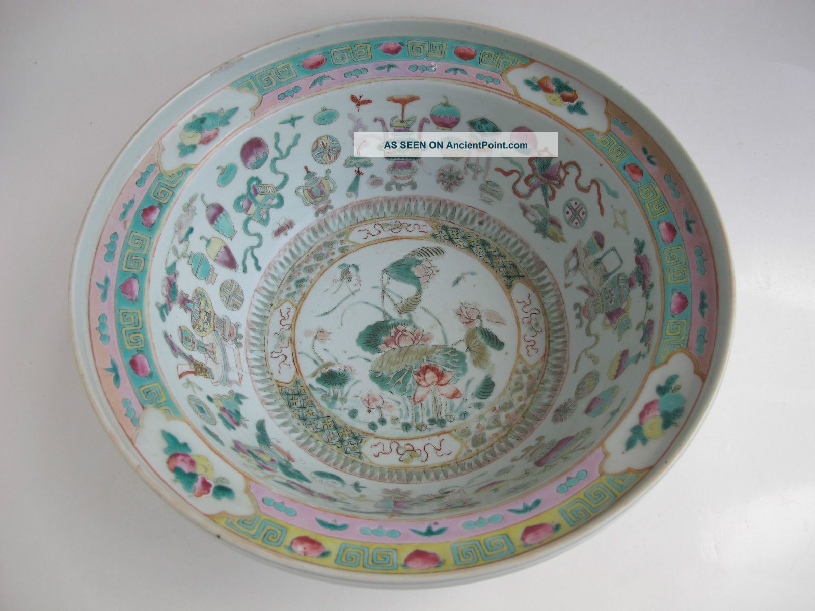 Large Antique Chinese Porcelain Famille Verte Bowl,  19th Century Bowls photo