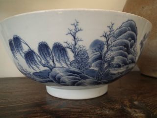 Early Antique Kangxi Chinese Bowl Large Blue And White Porcelain photo