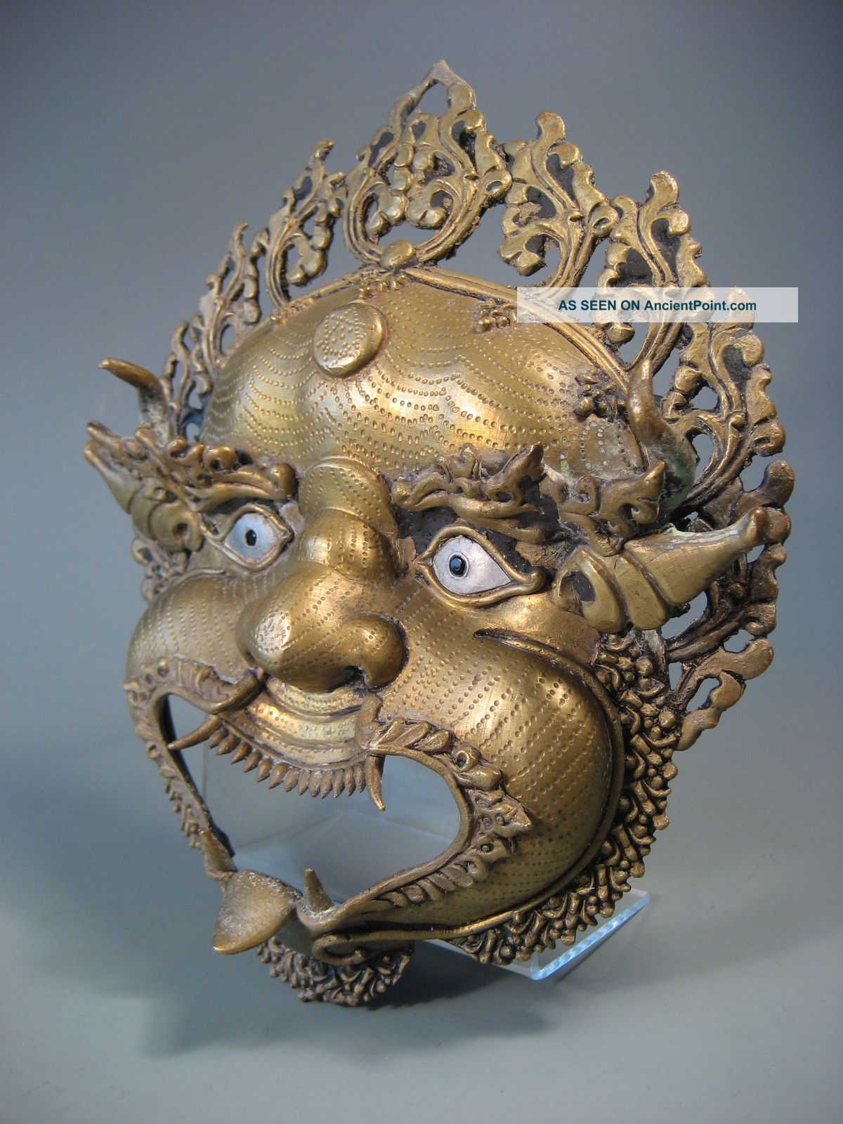 Fine Sino Tibet Tibetan Brass Fierce Deity Mask W/ Inlaid Eyes Ca.  Early 20th C. Tibet photo