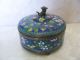 Antique Chinese Cloisonne Footed Round Box With Bronze Fu Dog Finial Decoration Boxes photo 2