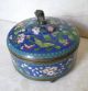 Antique Chinese Cloisonne Footed Round Box With Bronze Fu Dog Finial Decoration Boxes photo 4