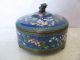 Antique Chinese Cloisonne Footed Round Box With Bronze Fu Dog Finial Decoration Boxes photo 6