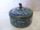 Antique Chinese Cloisonne Footed Round Box With Bronze Fu Dog Finial Decoration Boxes photo 7