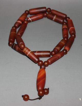 Ancient China Agate Pendant Dzi Bead Necklaces Conduplicate Long 38cm photo