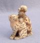 19th C Meiji Japanese Authentic Carved Netsuke - Man & Tiger Netsuke photo 3