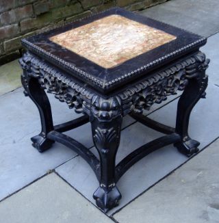 Antique Asian Chinese 19c Hongmu Rosewood Marble Top Taboret Table photo