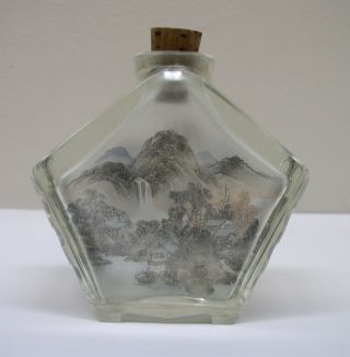Antique Chinese Glass Bottle Internal Inside Painted Landscape photo