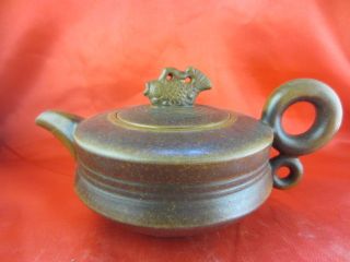 Chinese Antique Rare Yixing Teapot Vivid Carp Cover Ancient Custom Style Carving photo