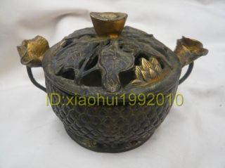 Tibet Old Brass Carved Hollowed - Out Censer Incense Burner photo