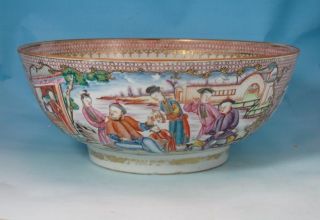 Large Antique Chinese Porcelain Punch Bowl Qianlong 1780 Mandarin Figures photo